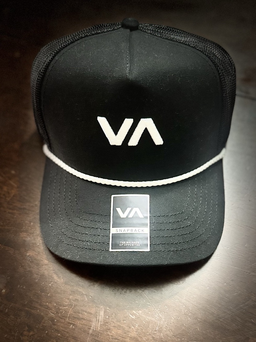 RVCA Black VA Logo Mesh Trucker Snapback Hat NWOT